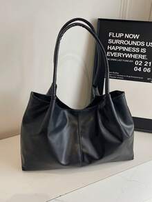 New Soft Leather Large Capacity Tote Bag For Classroom Commuting Handheld, Unique Design Single Shoulder Underarm Bag - Black - View 11