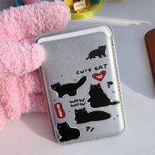 1 件可爱猫咪图案黑色/白色/银色/棕色/粉色 PU 皮革钱包卡夹磁性手机壳适用于 17/16/15/14/13/12/11，磁性钱包卡夹手机配件 - 棕色 - 查看 6