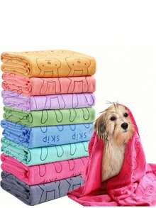 2pcs/1pc Super Absorbent Ultra-Fine Fiber Dog Towels - Quick Drying Pet Grooming Bath Towels, Soft Cartoon Print Design, Suitable For Small To Large Dogs, Hand Washable. - Multicolor - View 2