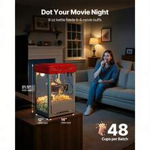 Popcorn Machine, 8oz Stainless Steel Kettle, 800W Commercial Countertop Popcorn Maker, 48 Cups Per Batch Theater Style Popper, With 2-Button Control Glass Wall PC Door 1 Scoop 3 Spoons, Red - 查看 2