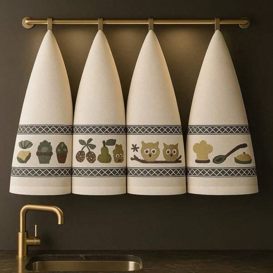 Kit Of 5 Towels, Terry Cloth/Absorption - Jacquard - 100% Cotton - 45cm X 60cm - 彩色 - 查看 1