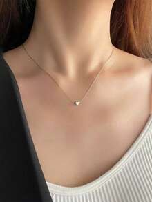 1 件简约不锈钢空心心形吊坠项链，时尚配饰适合日常佩戴情人节、妈妈、母亲、母亲节、礼物 - 金黃色 - 查看 7