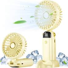 DS18 Portable Handheld Fan, USB Interface Battery-Powered Fan, Battery Capacity 1200mAH With LED Display, Handheld/Neck/Desktop Three-In-One Personal Mini Fan, 90° Foldable Desktop Fan With Base, Ideal For Cooling Off Or Applying Makeup When Out And About Summer Gift For Women/Men