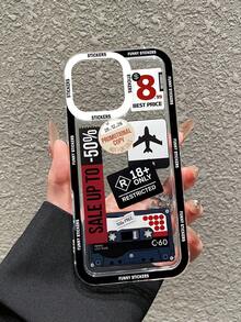 1pc Fashion Travel Discounted Airplane Ticket Magnetic Tape Print Transparent Phone Case, Letter Slogan Pattern Phone Case, Retro Patchwork Pattern Daily Travel Phone Case, Full Body Protective Shock-Proof Soft TPU Clear Phone Case, Phone Protective Cover - Multicolor - View 1
