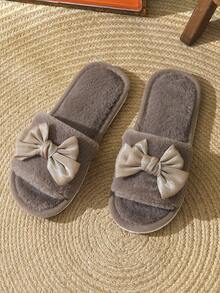 Pantufas femininas com laço aberto, calçados confortáveis para uso interno, leves, antiderrapantes, estilo fofo, adequadas para primavera, outono e todas as estações