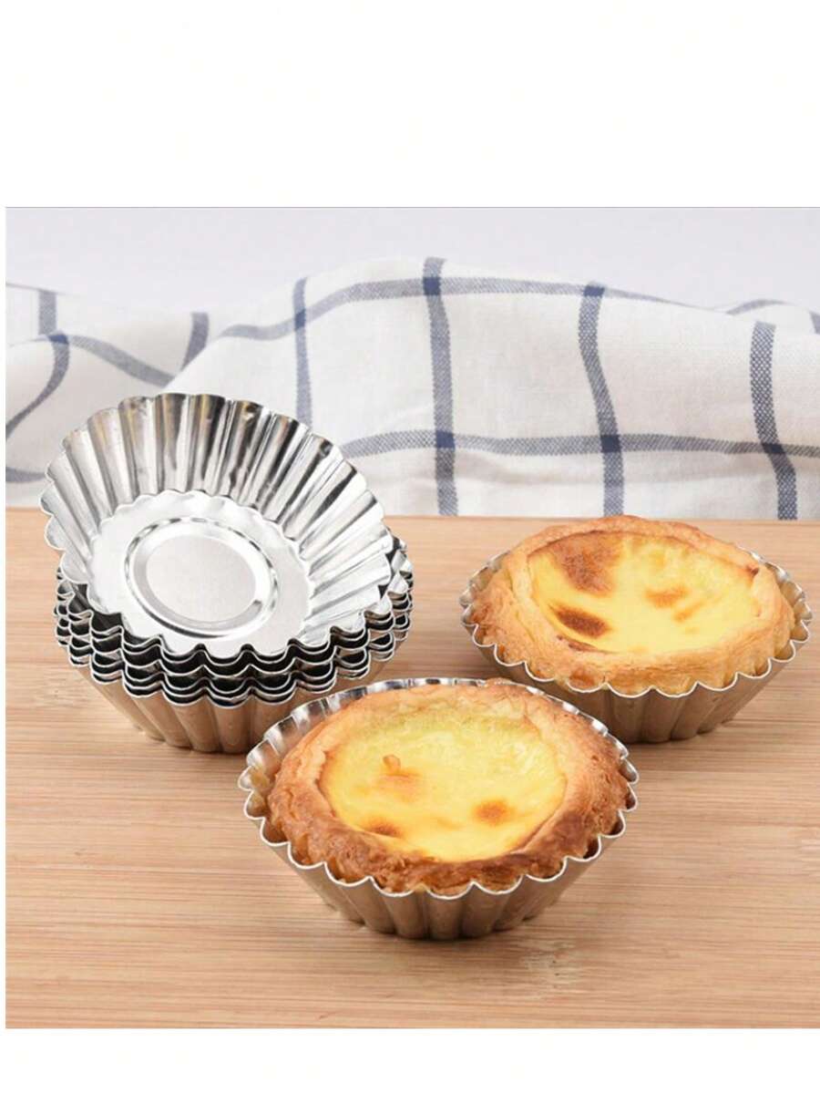 5/10/20/30pcs Reusable Aluminum Tart Molds, Suitable For Making Muffins, Cupcakes, Puddings, Non-Stick Baking Tray, 7cm Silver Baking Tools, Cake & Pastry Molds