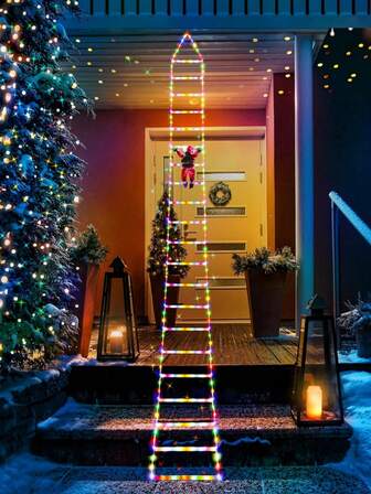 1.8米/3.2米圣诞老人梯子灯，16级台阶，多色LED，8种闪烁模式，圣诞装饰，USB电源，按钮控制，雪花主题，塑料材质，圣诞礼物圣诞装饰圣诞节装饰圣诞树礼品装饰感恩节婚礼家居装饰家居装饰秋季装饰秋季装饰生日装饰礼品派对用品室内室外花园节日装饰万圣节装饰墙面装饰万圣节饰品