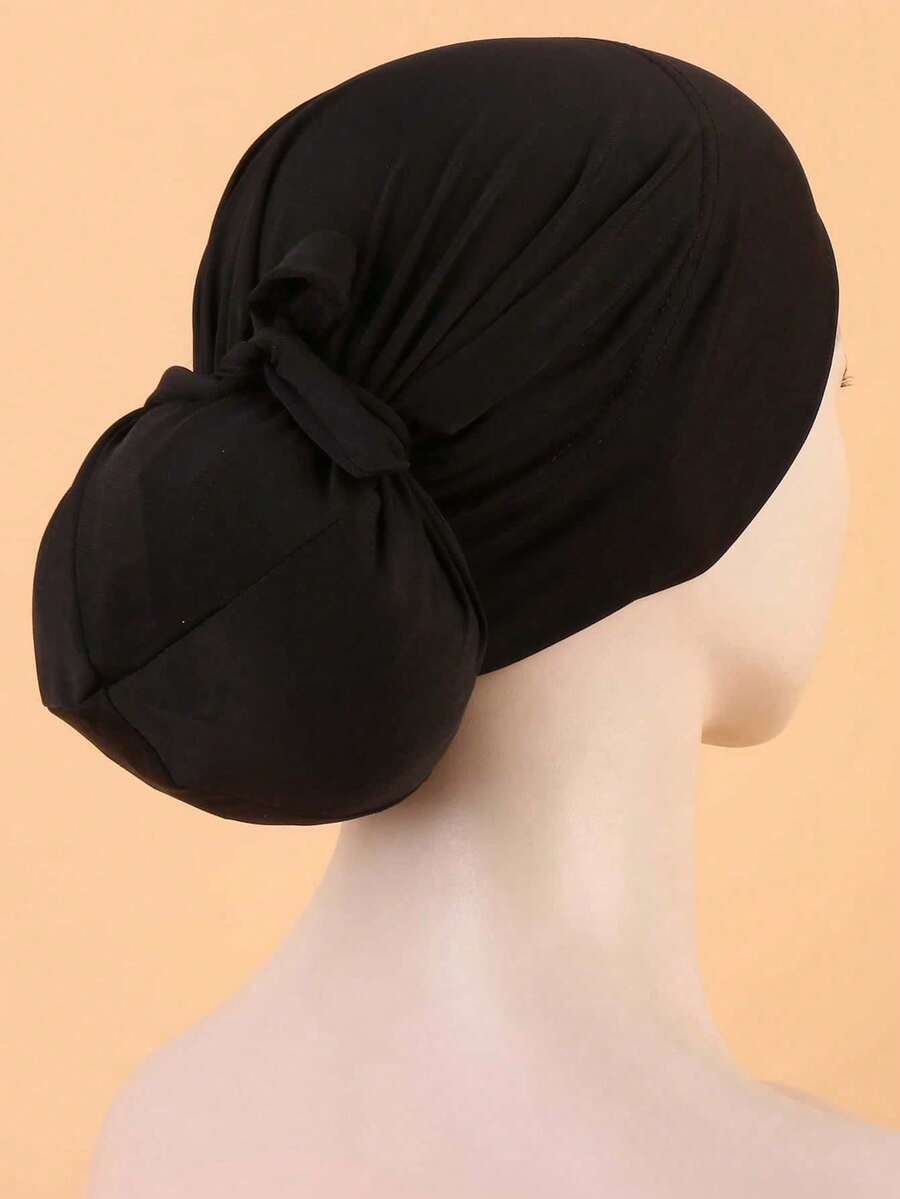 1 pieza Gorro suave minimalista de mujer, gorro turbante - Negro - Ver 1