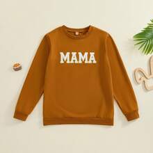 Mommy And Me Matching Outfits Christmas/Halloween Sweatshirts Family Matching Xmas Clothes Long Sleeve Crewneck Mama/Mini Letter Print Sweatshirts Pullover Tops Winter Fall Clothes - màu nâu - Xem 5