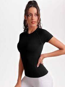 SHEIN Sports Solid Raglan Sleeve Sports Tee Fitted Shirt Compression Shirt