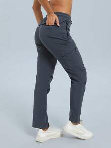 Women's Lightweight Quick-Dry Travel Golf Cargo Pants With Zipper Pockets - Dusty Blue - View 2
