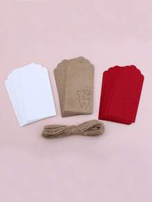 1 Set Handmade Christmas Tags With Twine, Hollowed-Out Christmas Tree, Snowflake, Deer Gift Hang Tags, Handmade Red Cards, Christmas Tree Decorations, Suitable For Halloween, Christmas, And Christmas Decor(30 Labels + 10m Twine)