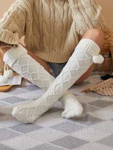 Tất ống cao đến đùi bằng vải len mềm mại ấm áp mùa đông dành cho nữ, màu trơn, F3MD, Y2k, ấm áp - Nhiều màu - Xem 3