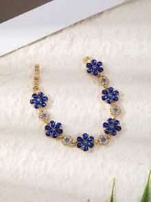 LADYCOCO 1pc Luxury Blue Crystal Embellished Bracelet, Women Jewelry Gift - Blue - View 5
