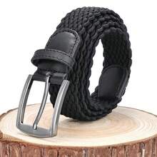 1pc Men's Solid Color Fashionable & Versatile Elastic Braided Belt For Outdoor Sports And Daily Wear Casual Summer, School Fall, Autumn, Halloween Autumn-Winter Accessories,Suitable For Teens, Youth,Men,Casual, Outdoor, Athletic, Vacation, Graduation Gifts, Birthday, Daily Wear - Black - View 9