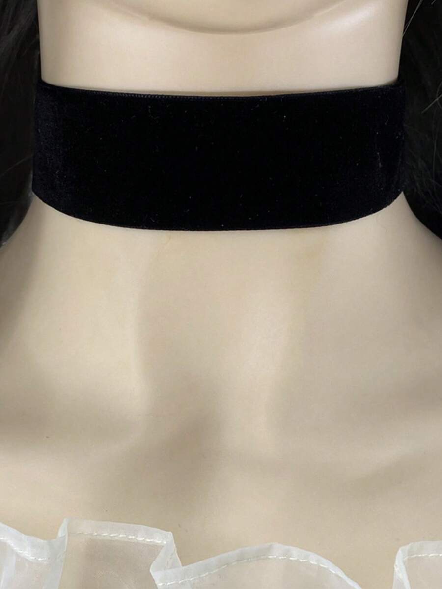 1 件时尚朋克风格 3 厘米宽黑色天鹅绒颈链女士项链 - 黑色寬3cm - 查看 1