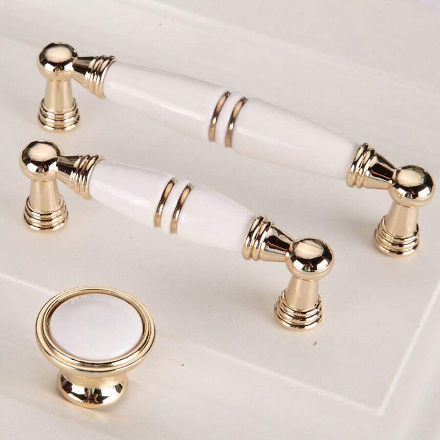 2 Pieces Gold Ceramic Handles Simple Handles Cabinet Drawer Door Handles Zinc Alloy (Size: 1136 K Gold - White Porcelain