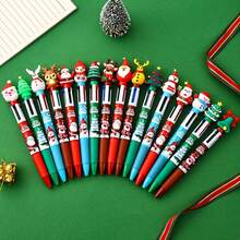 16pcs Festive Christmas Pencils - 4 Colorful Round Ballpoint Pens With Santa, Reindeer, Snowman & Tree Designs, Ideal For Holiday Gifts, Prizes, And Party Favors, Christmas Pencils|Festive Pens|Gifts|Decorative Pens - Black - View 1