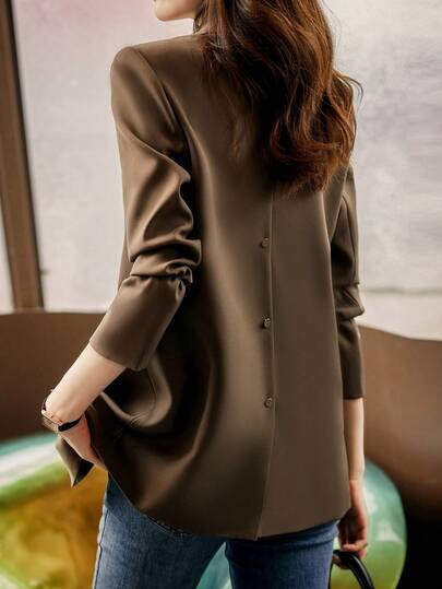 Khaki Blazer Jacket For Women, Korean Style, Casual High-End, Spring/Autumn 2025 New Arrival