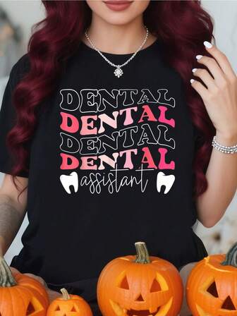 % Cotton Women Dental Assistant Job Tooth Teeth Women Dental Assistant-Shirt Graphic Tees Women Graphic Tees Women Crop Tops Summer Outfits Women Fashion-Shirt