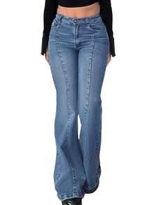 Valentine's Day Women Bootcut Jeans Flare Jeans Mid-High Waisted Stretchy Straight Leg Jeans Seamed Front Loose Denim Pants Spring Clothes - Màu xanh lam - Xem 4