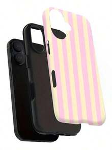 1 Bohemian-Style Stylish Phone Case,Pink And Light Yellow Vertical Stripes Two-In-One Matte Texture Phone Case Suitable For Compatible With 16, 15, 14, 13, 12, 11, PRO MAX,PLUS, , Galaxy S21/22/23/24/25 Ultra/FE+,NOTE20 Ultra,A71/56/55/54/53/52/36/34/26/25/23/16/15/14/13/06screen Protector For  Christmas Phone Case Fall Phone Cases  17 Pro Max Case Privacy Screen Protector - 1PC - 查看 3