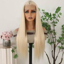 Gorgeous Neon Green Hair Synthetic Lace Front Wigs 28 Inch Pre Plucked Long Straight Hair Wigs Glueless Halloween Wigs Heat Resistant Fluorescent Green Straight Lace Front Wigs For Fashion Women For Daily Christmas Party Cosplay Use - 金色 - 查看 2