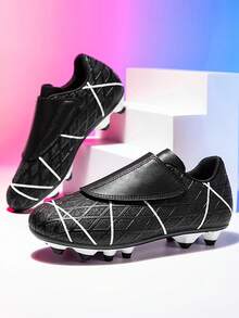 1 Pair Of Children's PU Leather Wear-Resistant, Long Nail Anti Slip Professional Children's Football Shoes, Suitable For Daily Exercise In All Seasons - Black - View 2