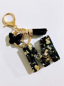 1 pieza Llavero de resina con forma de corazón con borla en color beige, accesorio creativo de estilo lindo como regalo para amigos, madre, padre, graduación y maestros - Negro - Ver 24