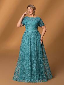 Faeriesty Mosy Plus Short Sleeves Floral Sequin Mother Of The Bride Dress&Wedding Dress&Formal Party Dress&Long Evening Gown