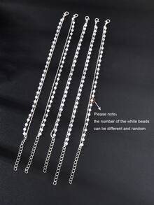 Faux Pearl Decor Layered Anklet - Silver - View 3