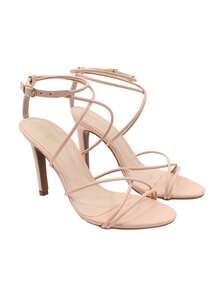 9cm Thin Heel Sandal, Formal Gold With Cross Straps, Party Metallic Silver Gold - Telanjang - View 4