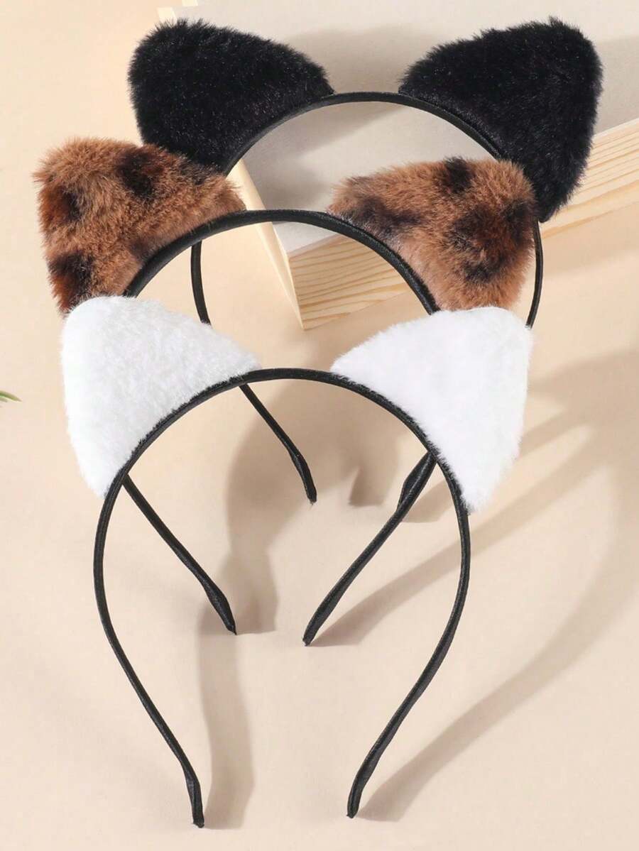 1/3 szt. opaska na głowę z uroczymi, futrzanymi uszami kota, krótka, pluszowa, modna obręcz do włosów, puszyste, czarno-białe, lamparcice, opaski do włosów cosplay, akcesoria do włosów na imprezę i do codziennego użytku, element na głowę,