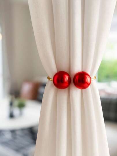 Kit 02 Prendedores de Cortina Aro dourado Com Perola Vermelha