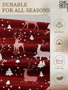 1Pc Wine Red Elk Pattern Fitted Sheet,Mattress Protector, Valentine's Day Mattress Cover For Bed, Bed Sheet, Soft And Breathable, For All Size Bed -Twin, Full, King, Queen Size Sheet Deep Pocket Up To 11.8 Inch,Christmas Atmosphere - Burgundy - View 5