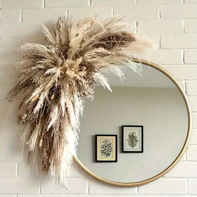 1pc 35inch Elegant Boho Wedding Arch Decor - Natural Pampas Grass Elegant Boho Wedding Arch Decor - Natural Pampas Grass - Autumn & Winter Seasonal Decor, Rattan Material, Versatile For Christmas, Halloween, - Hanging Pampas Mirror Surround, Wall Decor, Event Backdrop, Salon Signage