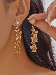 2 buc cercei drăguți cu desene animate, stivuite, cu omuleț de turtă dulce, potriviți pentru femei, ținute de petrecere de Crăciun și cadouri