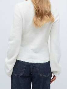 Womens Cardigan Wrap Tie Fornt Deep V Neck Cardigan Jumper Long Sleeve Y2k Knitted Crop Top Yogo Ballet Pilates Workout Sweater Fall Clothes - trắng - Xem 3