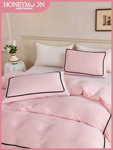 2 件粉色枕套，带黑色饰边，柔软的布艺枕套，无填充物，预洗云朵般触感床上用品，信封封口，可机洗 - 粉色 - 查看 2