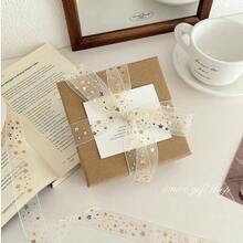 9m/Roll 2.5cm Metallic Gold Star Tulle Ribbon, Christmas Holiday Gift Wrapping Decoration Streamer, Valentine's Day Gift Decor, For Party, Flowers, Cakes, Gift Boxes, Bows, Packaging