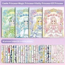 1/2/3/4 Libro de 18 pegatinas brillantes aleatorias para vestir, pegatinas de princesa hechas a mano para manualidades y puzzles, pegatinas de maquillaje, súper gruesas, materiales para libros de arte, pegatinas decorativas, castillo, magia, vitalidad, cuatro estilos de princesa, pegatinas de burbujas, pegatinas casuales Pukkuri hechas a mano, fáciles de llevar, adecuadas para pasar el tiempo ocioso y aburrido, una buena opción para regalar a amigos y novias, regalos para fiestas de Halloween y Navidad