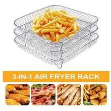 1pc/3pcs/Set Air Fryer Accessories, Multipurpose Air Fryer Accessories, Stackable Air Fryer Rack, Grill Mesh, Stainless Steel Baking Tray, Round/Square/Rectangular Stainless Steel Air Fryer Rack Set - Fit For Oven And Air Fryer, Dishwasher , Perfect For Healthy Holiday Baking - Reusable Stackable Rack, Easy To Clean, Kitchen Gadgets