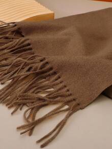 1pc 35*180cm High-Quality Elegant Solid Color Tassel Wool Scarf For Women, Casual Windproof Shawl For Autumn/Winter, Suitable For Daily Wear For Dress - Brown - View 6