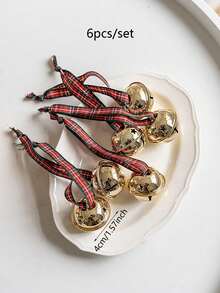 6pcs Gold Christmas Bells,DIY Christmas Tree Ornaments,Santa Sleigh Bells Christmas Tree Decorations Xmas Party Gifts Favors Home Decor Christmas Decorations Room Decor Winter Christmas Decorations Home Christmas Gifts Christmas Decor - Gold - View 3