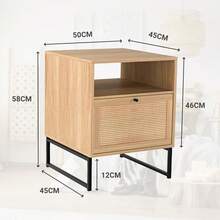 Buro, Buros para Recamara, Mesa de Noche con Cajones Madera, Mesita Noche de Ratán, Burós Minimalistas, Night Stand, Beige - Beis - Ver 4