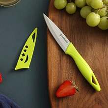Paring Knife 8PCS Paring Knife Set With Cover Small Kitchen Vegetable Fruit Knives 3.5 Inch Ultra Sharp PP Handle - 彩虹粉紅橙色綠色黃色 - 查看 4