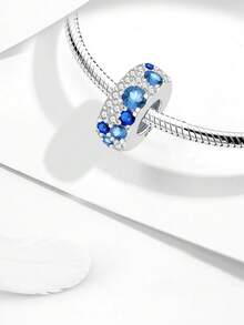 1 件 925 纯银蓝色全钻海洋串珠适合女士手链手镯 DIY 珠宝制作和日常服装搭配珠宝装饰适合女孩 - 銀色 - 查看 6