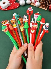 20pcs/Set Christmas Themed Ballpoint Pen Set, With Cute Christmas Tree, Santa Claus And Reindeer Patterns Printed On The Pen Body. Perfect For Party Favors, Gathering Gifts Or Birthday Presents. - Multicolor - View 4