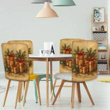 2/4/6 peças, capas de cadeira de linho estampadas com estampa de presente de Natal, adequadas para decoração de Natal, decoração diária para casa, sala de estar, sala de jantar ou jardim, festas de fim de ano em restaurantes de hotéis, capas de almofada de assento de cadeira de poliéster lavável - Multicolorido - Ver 8