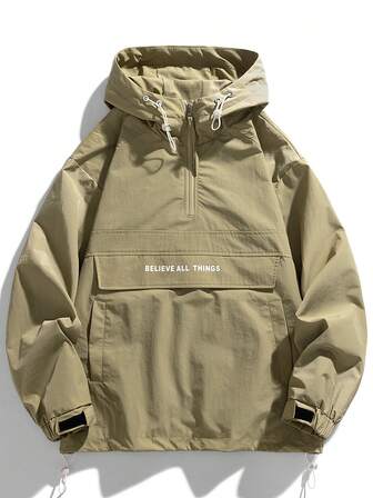 Men's Long Sleeve Casual Patchwork Hooded Drawstring Jacket , Spring/Autumn Outerwear